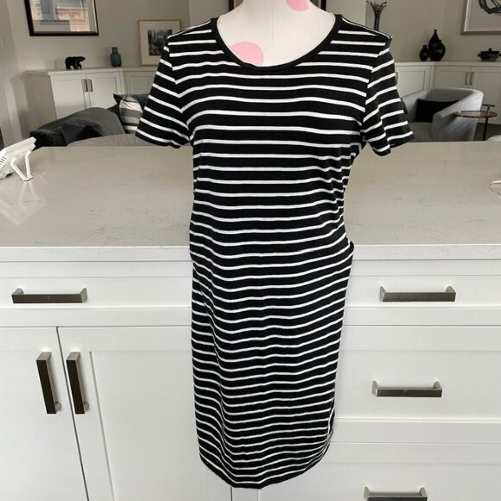Noisy May NM Summer SS Striped Straight Hem TShirt Dress Black   White Sz M